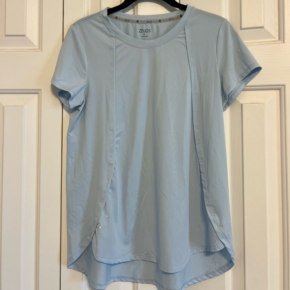 ZELOS Women's Pale Blue Short Sleeve Active Tee